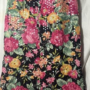 Vintage Roth Floral Sequin Skirt - Black and Pink